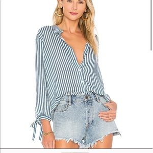 NWOT AMUSE SOCIETY BLUE AND WHITE STRIPED BLOUSE